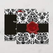 INVITATION DAMASSÉ NOIR & BLANC, MONOGRAMME SOUS CACHET DE CI (Devant / Derrière)