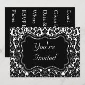 Invitation Damassé noir et blanc (Devant / Derrière)