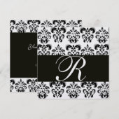 Invitation DAMASSÉ NOIR ET BLANC MONOGRAMME Ice métallisé (Devant / Derrière)