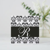 Invitation DAMASSÉ NOIR ET BLANC MONOGRAMME Ice métallisé (Debout devant)