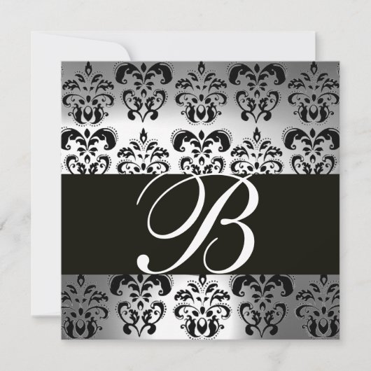 Invitation DAMASSÉ NOIR ET BLANC MONOGRAMME pierre de lune ar (Devant)