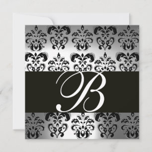 Invitation DAMASSÉ NOIR ET BLANC MONOGRAMME pierre de lune ar
