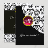 Invitation DAMASSÉ NOIR ET BLANC MONOGRAMME,rouge rubis,fuchs (Devant / Derrière)