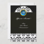 Invitation DAMASSÉ NOIR ET BLANC MONOGRAMME, saphir bleu or (Dos)