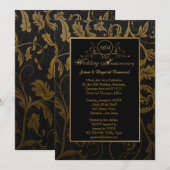 Invitation Damassé noir et or 50e anniversaire de mariage (Devant / Derrière)