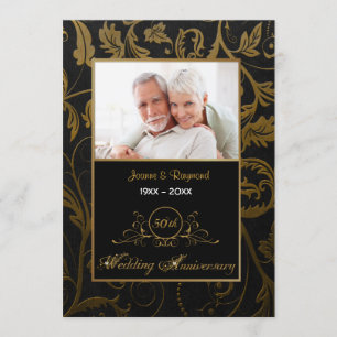 Invitation Damassé noir et or 50e anniversaire de mariage