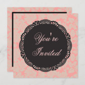 Invitation Damassé noir et rose (Devant / Derrière)
