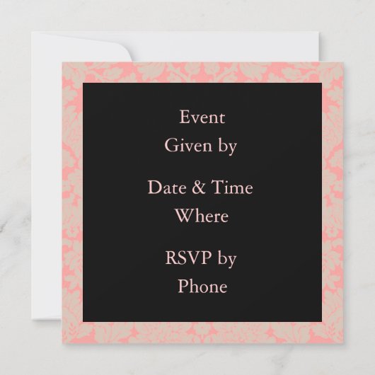 Invitation Damassé noir et rose (Dos)