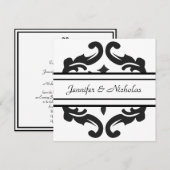Invitation Damassé noire et blanche de réception de mariage (Devant / Derrière)