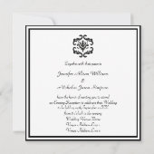 Invitation Damassé noire et blanche de réception de mariage (Dos)