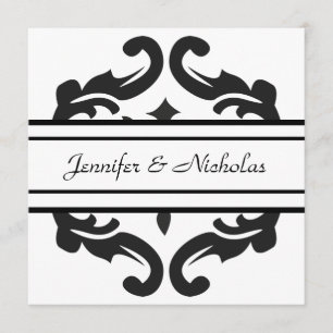 Invitation Damassé noire et blanche de réception de mariage