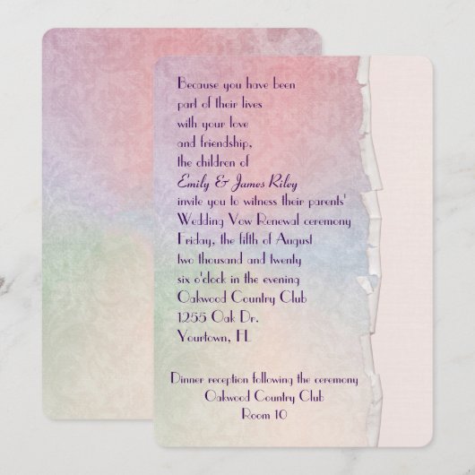 Invitation Damassé pastel avec bord déchiré (Devant / Derrière)