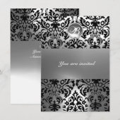 INVITATION DAMASSÉ PIERRE GEMME NOIR ET BLANC MONOGRAMME (Devant / Derrière)