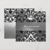 INVITATION DAMASSÉ PIERRE GEMME NOIR ET BLANC MONOGRAMME (Devant / Derrière)