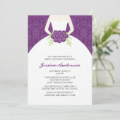 Invitation Damassé pourpre et Fête de la mariée florale (Debout devant)