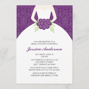 Invitation Damassé pourpre et Fête de la mariée florale