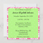 Invitation Damassé rose avec l'anniversaire de thé de tasse (Dos)