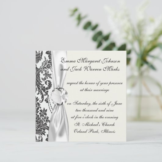 Invitation damassé rose blanc et noir (Debout devant)