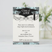 Invitation damassé rose graduation bleu clair et noir (Debout devant)