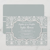 Invitation Damassé Sage (Devant / Derrière)