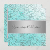 Invitation Damassé turquoise Quinceanera (Devant / Derrière)