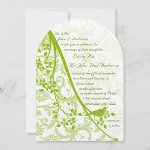 Invitation Damassé vert antique avec oiseau vert pomme antiqu
