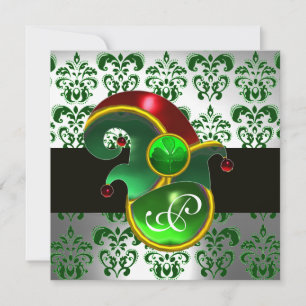 INVITATION DAMASSÉ VERT, CHAPEAU DE LUTIN FÊTE ST-PATRICK MON