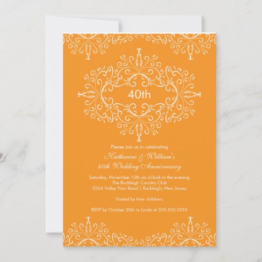 Invitation damassée pour 25e anniversaire orange b (Devant)