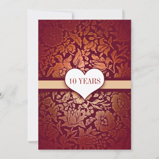 Invitation damassée rouge pour 10 ans de mariage (Devant)