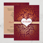 Invitation damassée rouge pour 10 ans de mariage (Devant / Derrière)