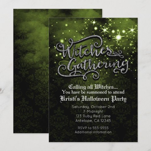 Invitation damassée verte et noire pour rassemblem (Devant / Derrière)