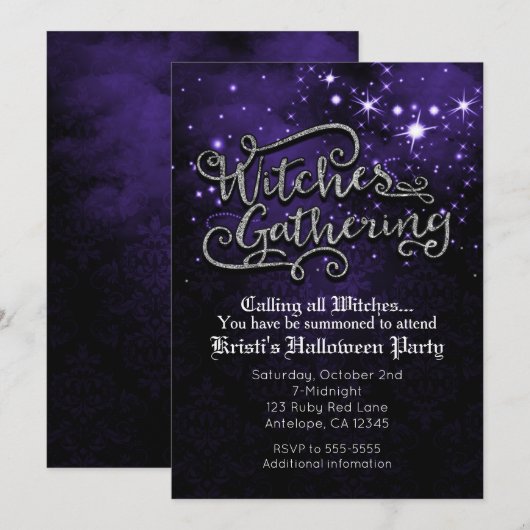 Invitation damassée violette et noire pour rassemb (Devant / Derrière)