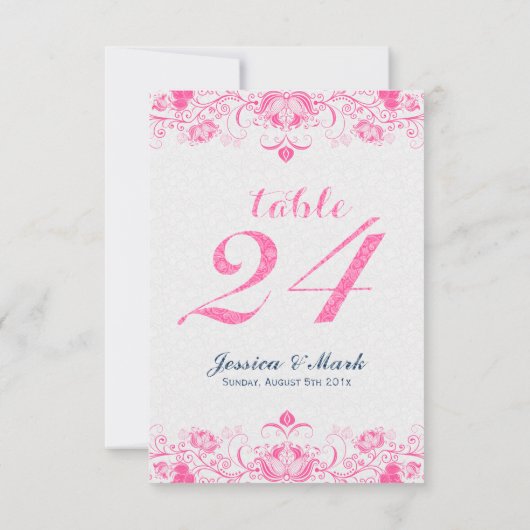 Invitation Damassés Blancs Élégants & Dentelle Florale Rose 2 (Dos)