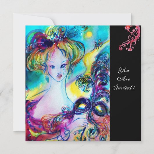 Invitation DAME AU MASQUE / Bal masqué vénitien,noir (Devant)