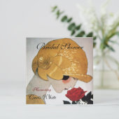 INVITATION DAME AU MONOGRAMME DE ROSE ROUGE POUR FÊTE DE MARI (Debout devant)