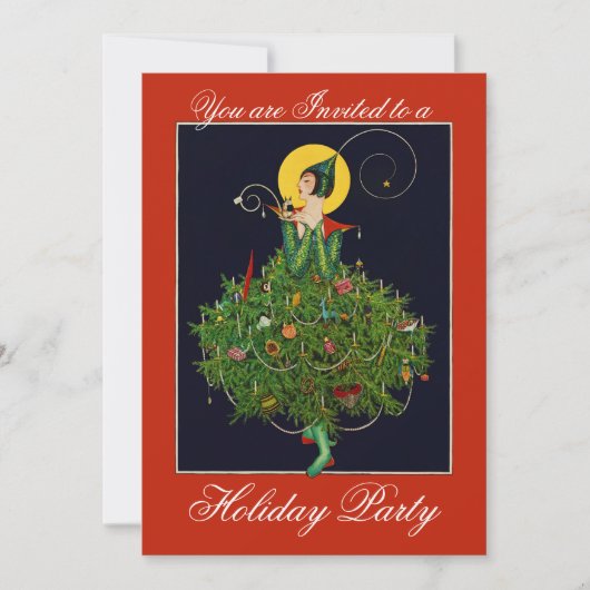 Invitation DAME AUX CADEAUX DE NOËL FÊTE ART DÉCO Xmas (Devant)