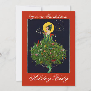 Invitation DAME AUX CADEAUX DE NOËL FÊTE ART DÉCO Xmas