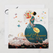 INVITATION DAME AVEC BOUQUET DE FLEURS ET MONOGRAMME DE PAPIL (Devant / Derrière)