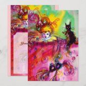 Invitation DAME AVEC CHAT NOIR / Mardi Gras Fête de Mascarade (Devant / Derrière)