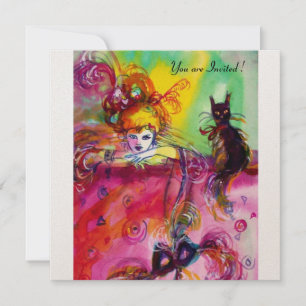 Invitation DAME AVEC CHAT NOIR / Mardi Gras Fête de Mascarade