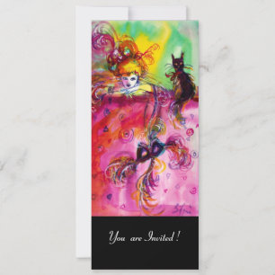 Invitation DAME AVEC CHAT NOIR / Mardi Gras Fête Masquée