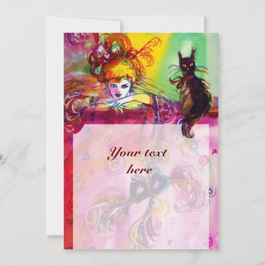 Invitation DAME AVEC CHAT NOIR /Mardi Gras Masquerade Party (Dos)