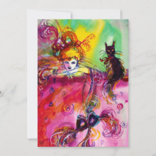 Invitation DAME AVEC CHAT NOIR /Mardi Gras Masquerade Party