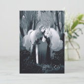 Invitation Dame avec épée et cheval blanc Noir et blanc (Debout devant)