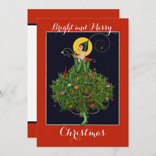 Invitation DAME AVEC NOËL CADEAUX ART DÉCO Xmas (Devant / Derrière)