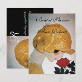 INVITATION DAME AVEC ROSE ROSE ROSE ROSE ROSE FÊTE DES MARIÉE (Devant / Derrière)