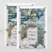 INVITATION DAME AVEC UNICORN FÊTE DES MARIÉES PARTY GOLD (Devant / Derrière)