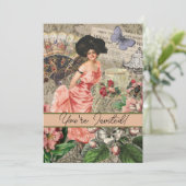 Invitation Dame de café femme victorienne rose riche robe (Debout devant)
