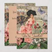 Invitation Dame de café femme victorienne rose riche robe (Devant / Derrière)