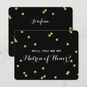 Invitation Dame de honneur du noir | de confettis de parties (Devant / Derrière)